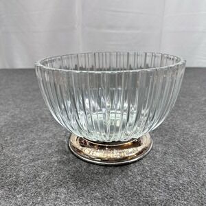 Godinger Ribbed Crystal Bowl on Silverplate Pedestal Italy